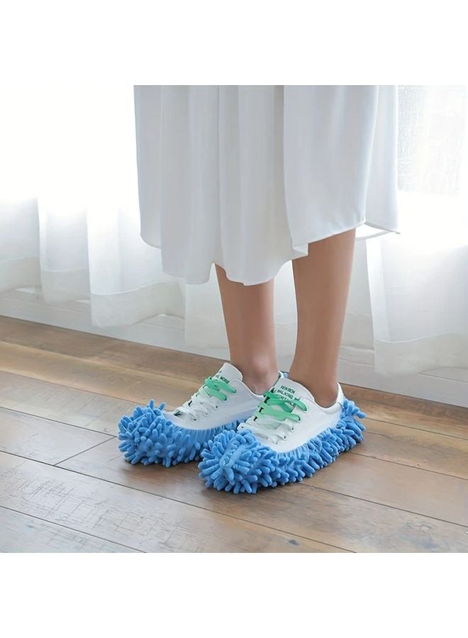 Blue 2 Pack Lazy Mop Slippers Reusable Washable Chenille Dust Mop Shoes Cover - Image 3